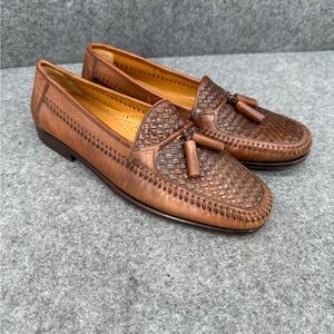 Magnanni Brown Leather Loafer Tassel Mens Woven Slip On 7.5 6944